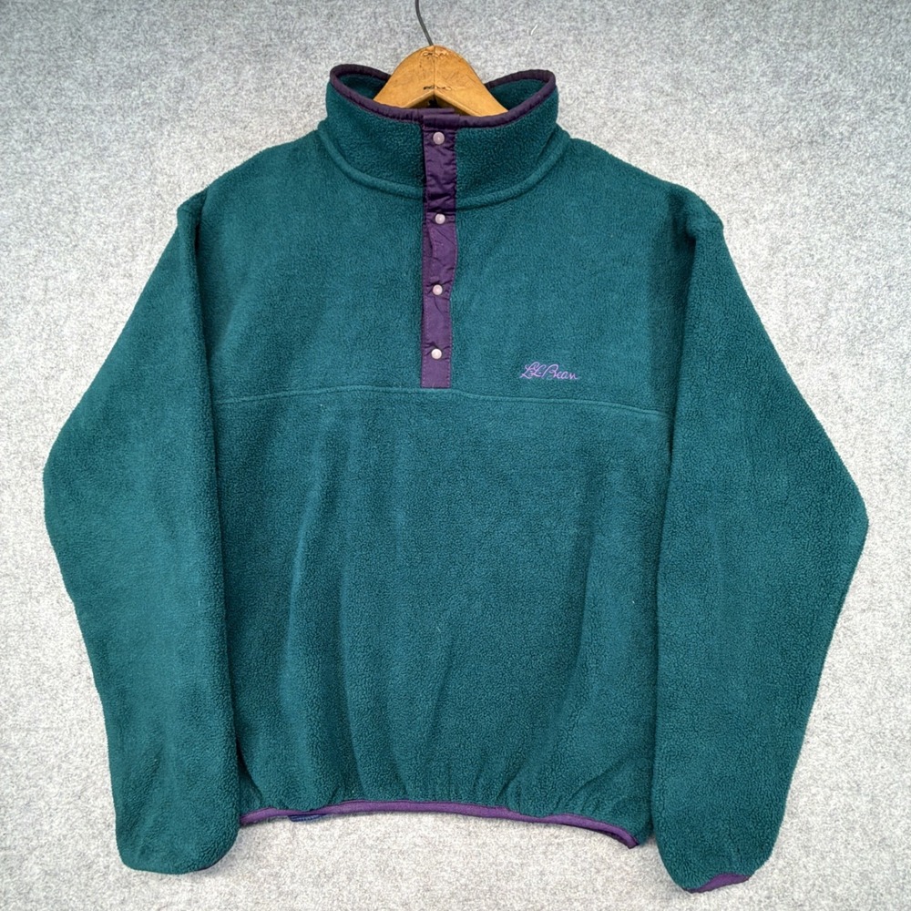 Vintage LL Bean 1/4 Snap Pullover Fleece Purple Turquoise Women's M 80s 90s